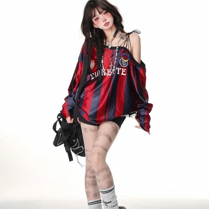 レトロセクシーオフショルダー スウェットシャツ
