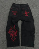 Y2K Embroidered Wide-Leg Jeans
