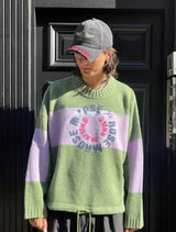 Green Circular Slogan Round Neck Sweater