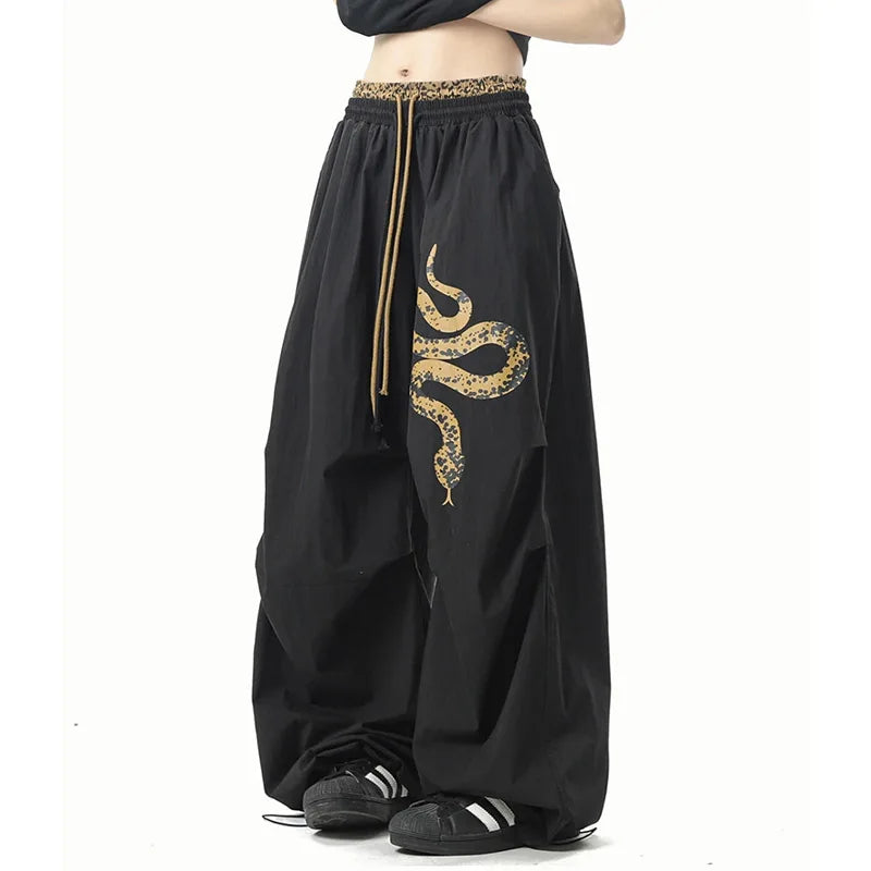 Y2K Vintage Gold Snake Black Loose Sweatpants