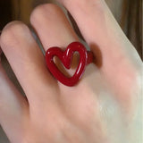 Chic Red Hollow Heart Ring