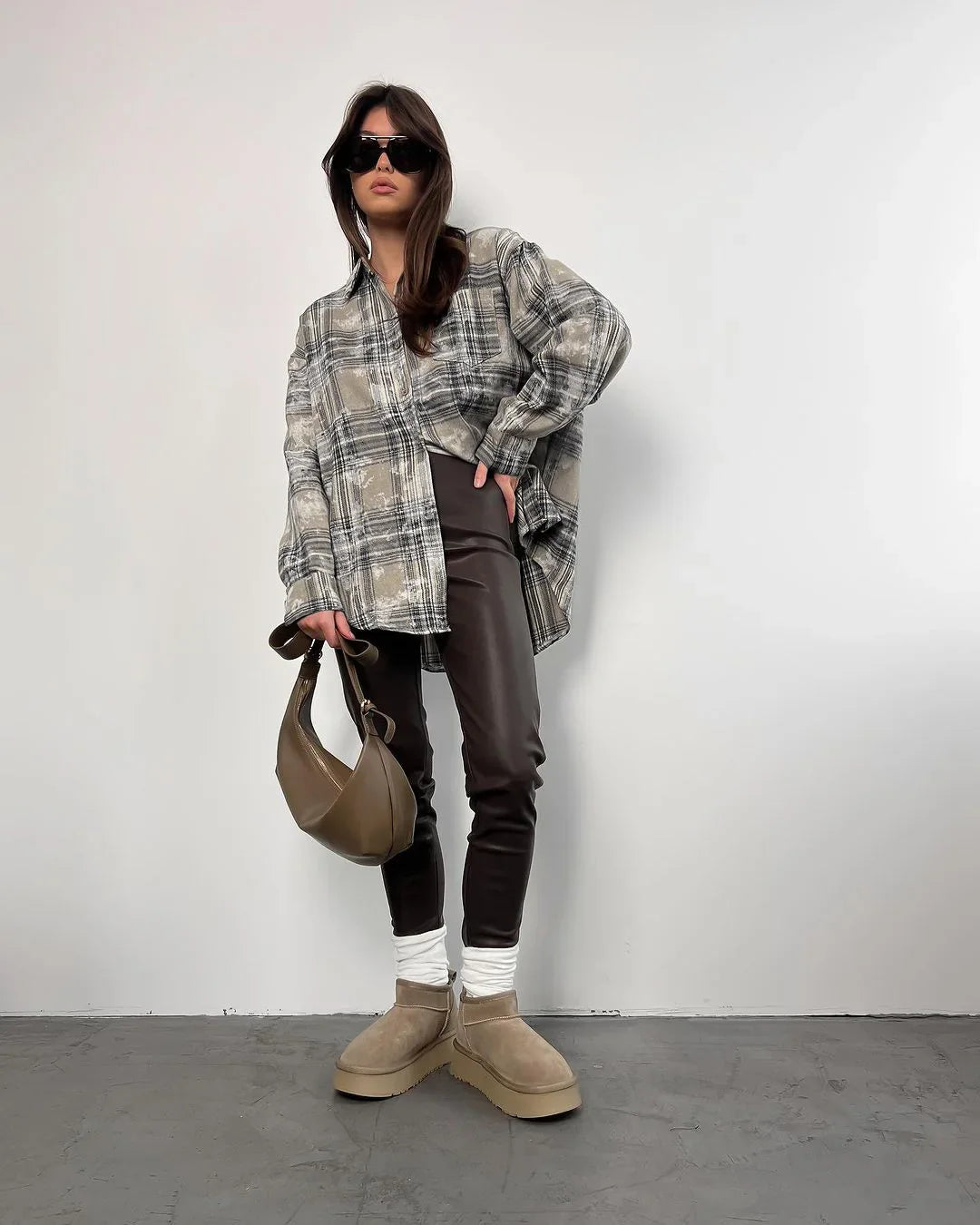 Fashionable Plaid Long Sleeve Casual Blouse Shirt