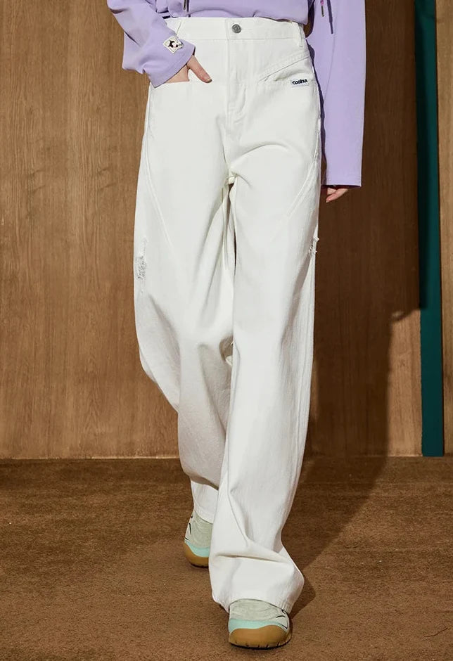 Light Wash Relaxed Fit Wide Leg Denim Jeans