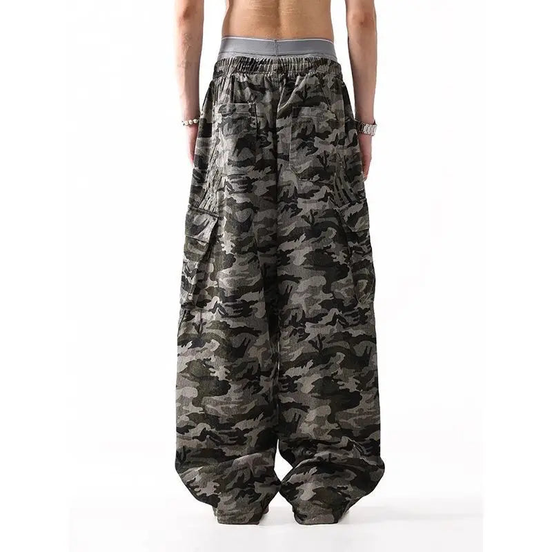 Vintage Camo Stripe Elastic Sports Sweatpants