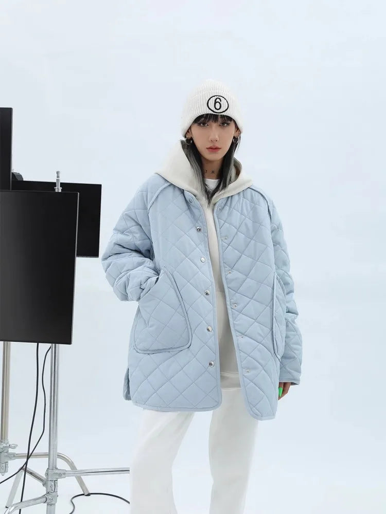 Veste d'hiver chaude en coton bleu à motif losanges