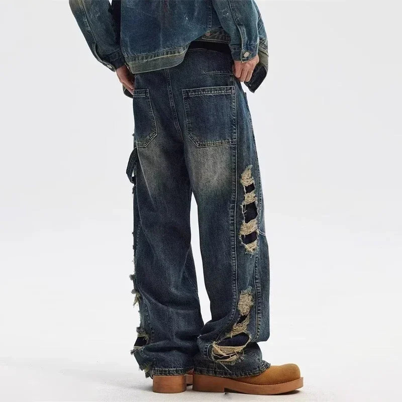 Jean en denim vintage à jambes larges et coupe usée