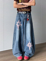 Baggy-Jeans mit Sternenstickerei im Hip-Hop-Stil