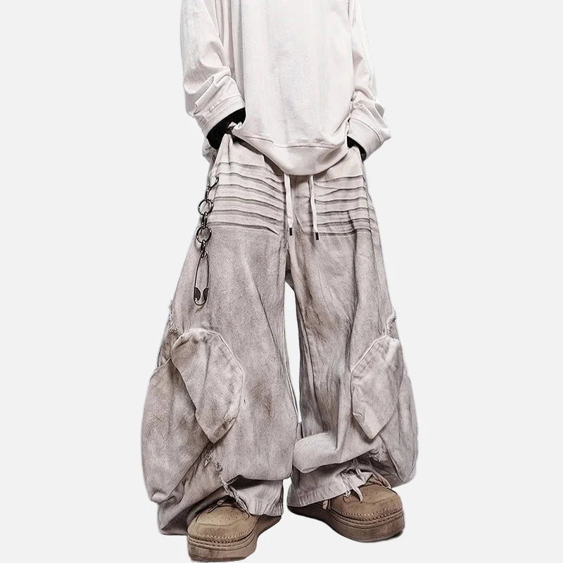 Minimalist Elastic Waist Pleated Wide Leg Jeans