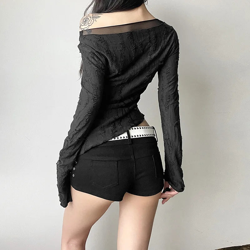 T-shirt long patchwork en maille Dark Punk