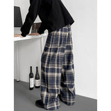 Retro-Karo-Hose mit lockerem, weitem Bein