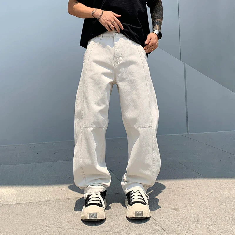 Versatile White American Style Retro Loose Fit Jeans