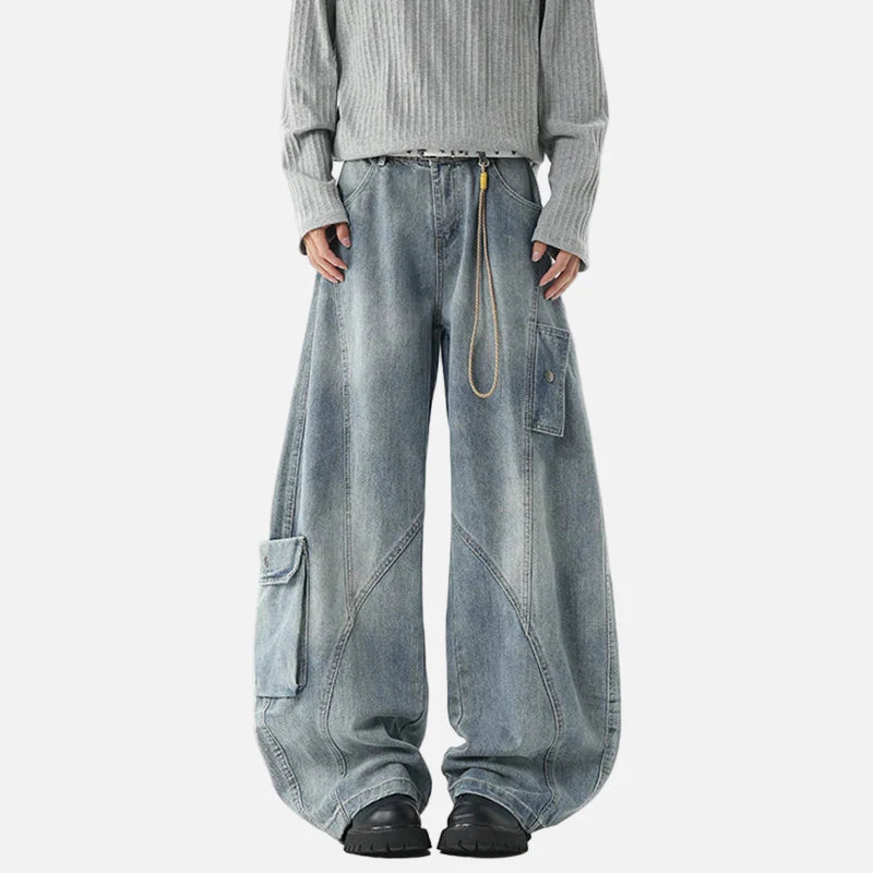 Y2K High Street Wide Leg washing Big Pocket Denim Jeans