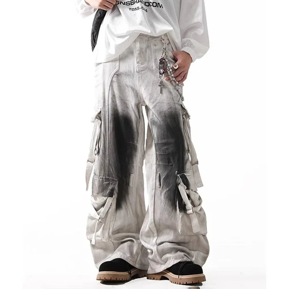 Vintage bunte Baggy Overalls Retro Jeans