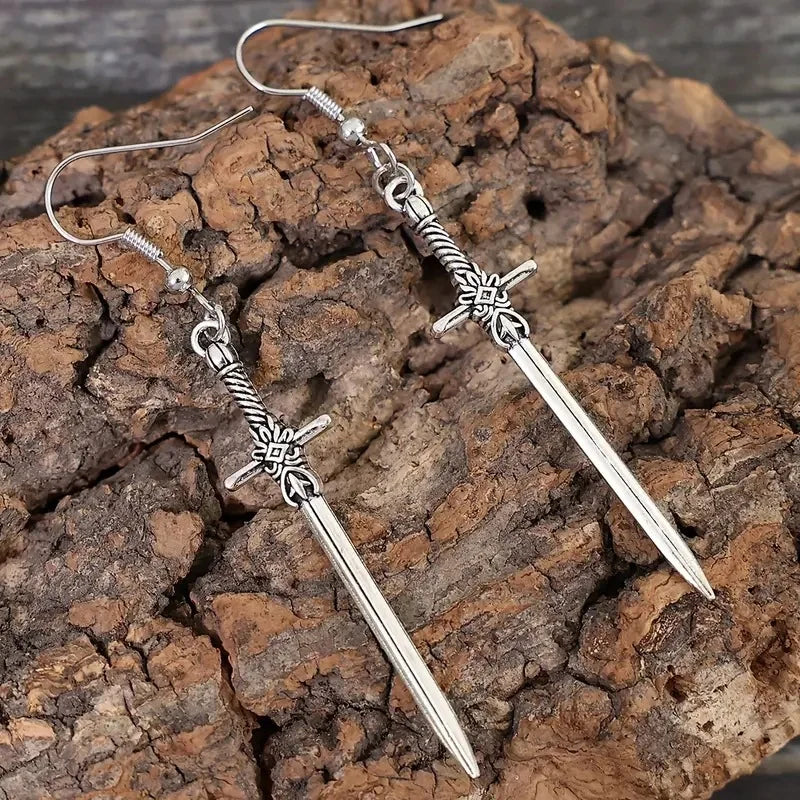 Vintage Sword Dagger Long Drop Earring