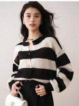 Handesome French Style Striped Spliced Cardigan