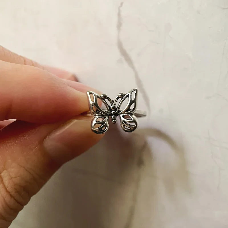 Butterfly Punk Gothic Adjustable Silver Ring