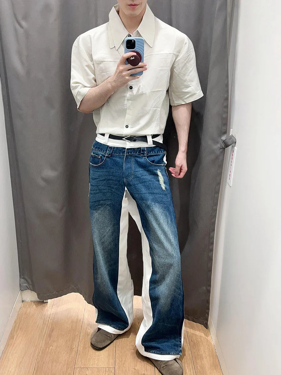 Vintage Patchwork Destroyed Low Waist Denim Jeans