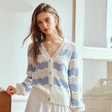 Fashionable Spliced Striped Knitted Cardigan