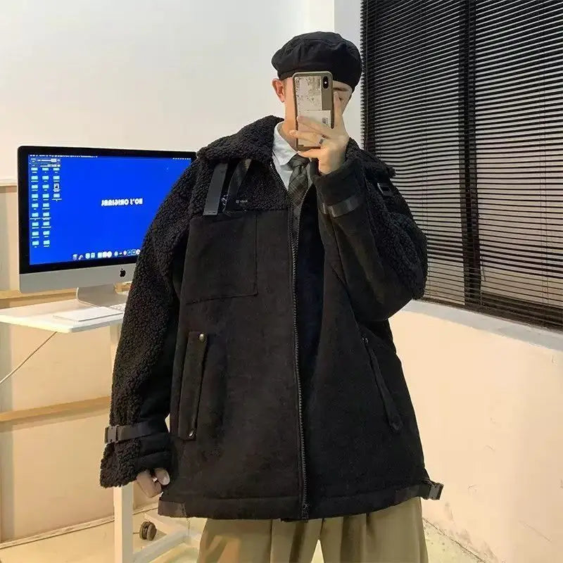 따뜻한 스트리트웨어 플리스 안감 인조 퍼 재킷