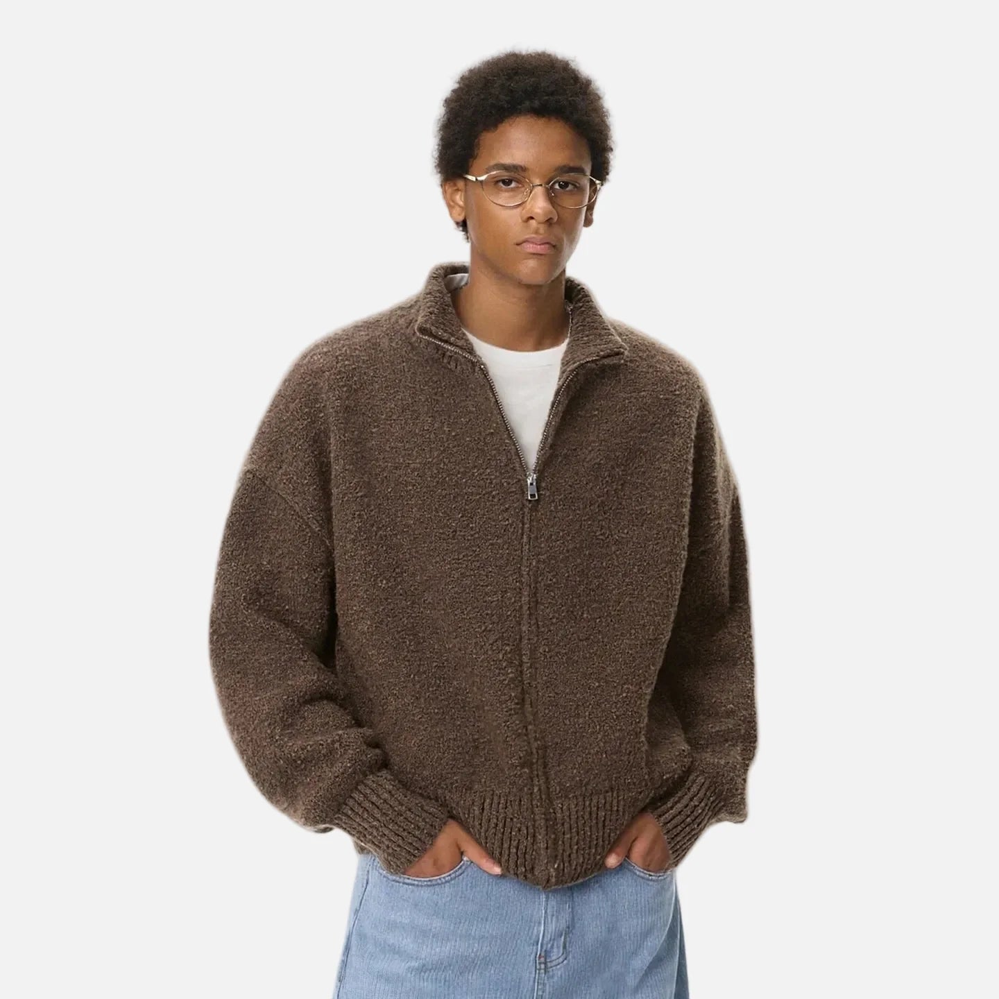 Gemütlicher, warmer Strickcardigan mit Stehkragen