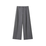 Elegant Gray Pleated Wide Leg Pants