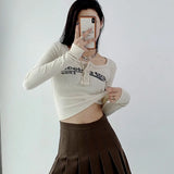 Vintage Letter Print Ribbed Crop T-Shirt