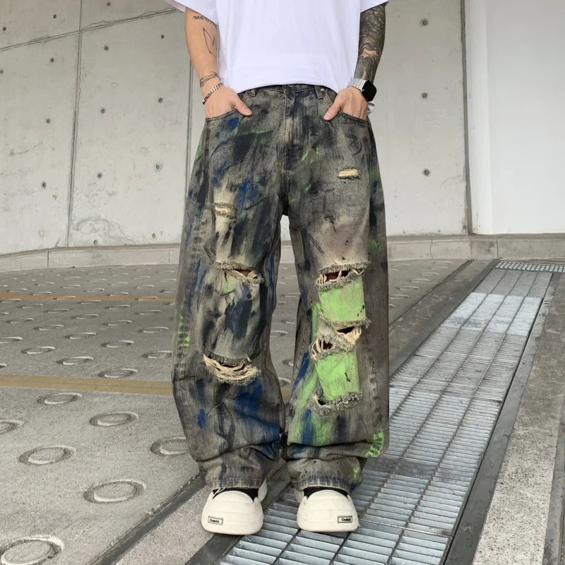 Streetwear High End Loose Straight Graffiti Jeans