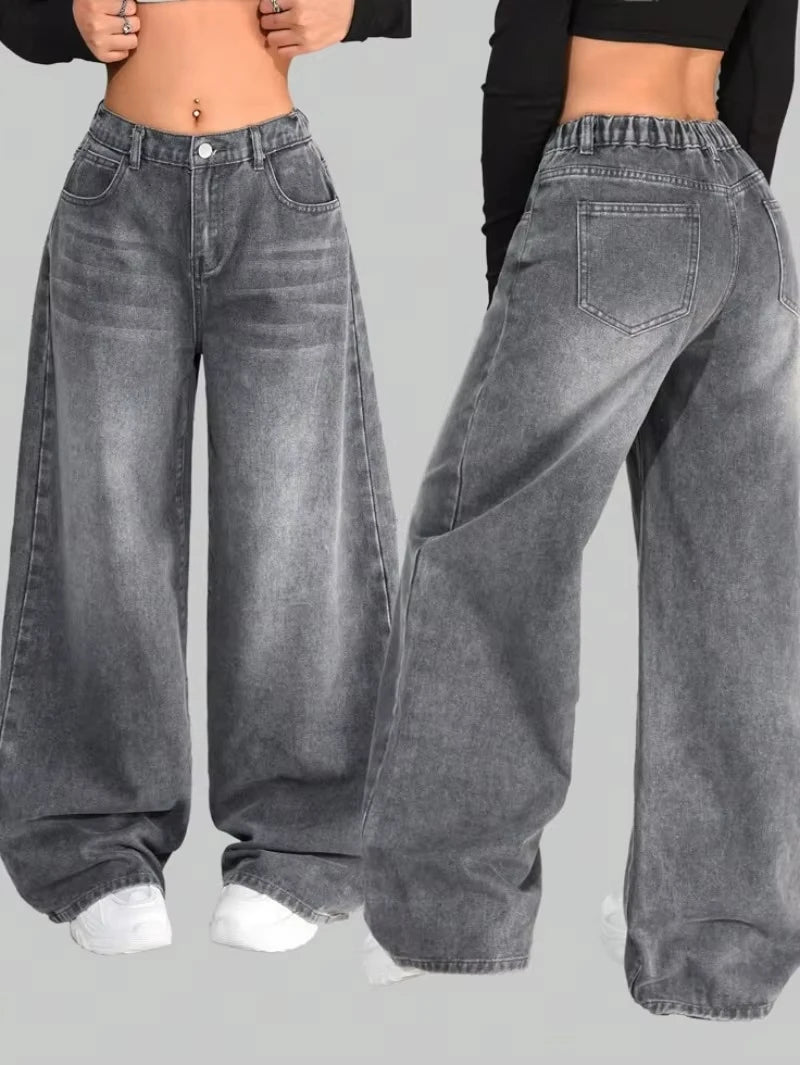 Y2K Gothic Washed Black Baggy Jeans