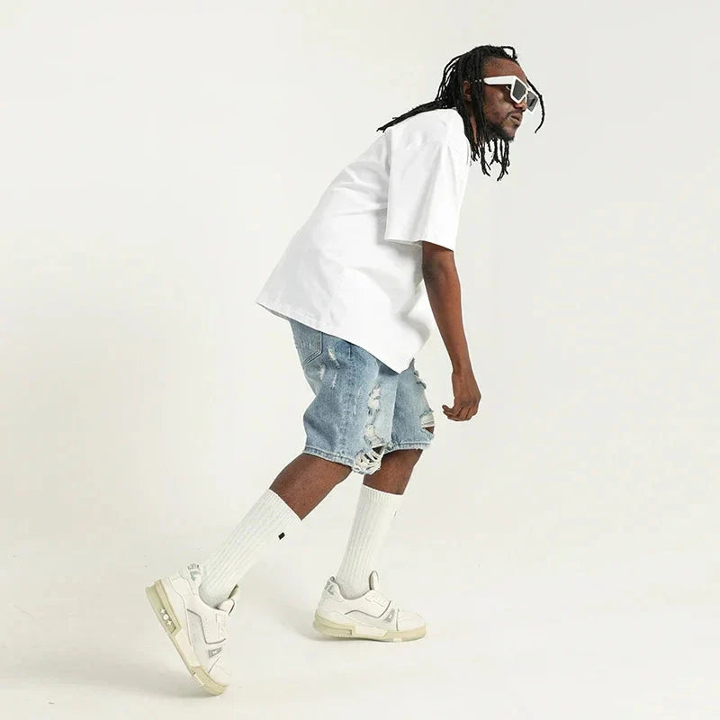 Streetwear Breathable Stylish Ripped Denim Shorts