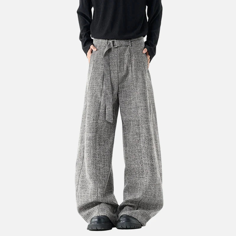 Classic Korean Style Belt Design Suit Pants