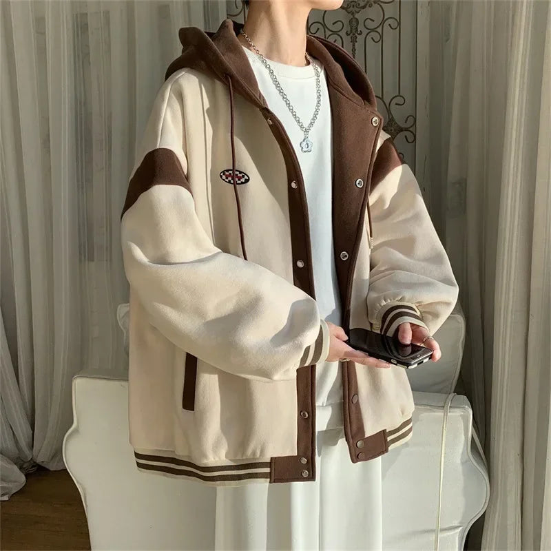 Y2K Stylish Patchwork Hooded Varsity Jacket
