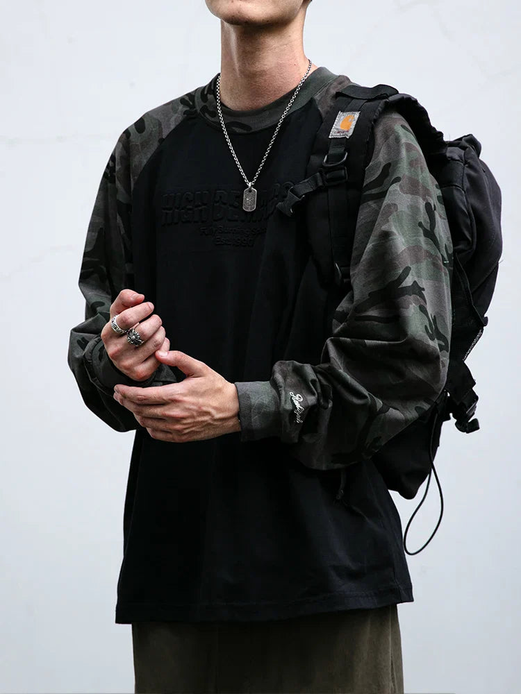 Vintage Camouflage Sleeve Loose Fit Sweatshirt