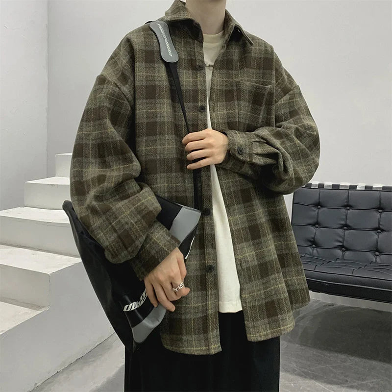 Streetwear-Luxus-Langarmhemd mit Karomuster für Herren