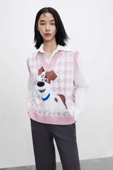 Pull pour femme à motif animal de compagnie cool et éthéré, style dessin animé.