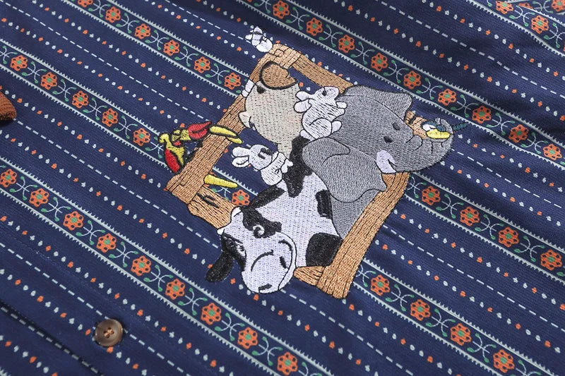 Chemise vintage à motif de broderie de dessin animé