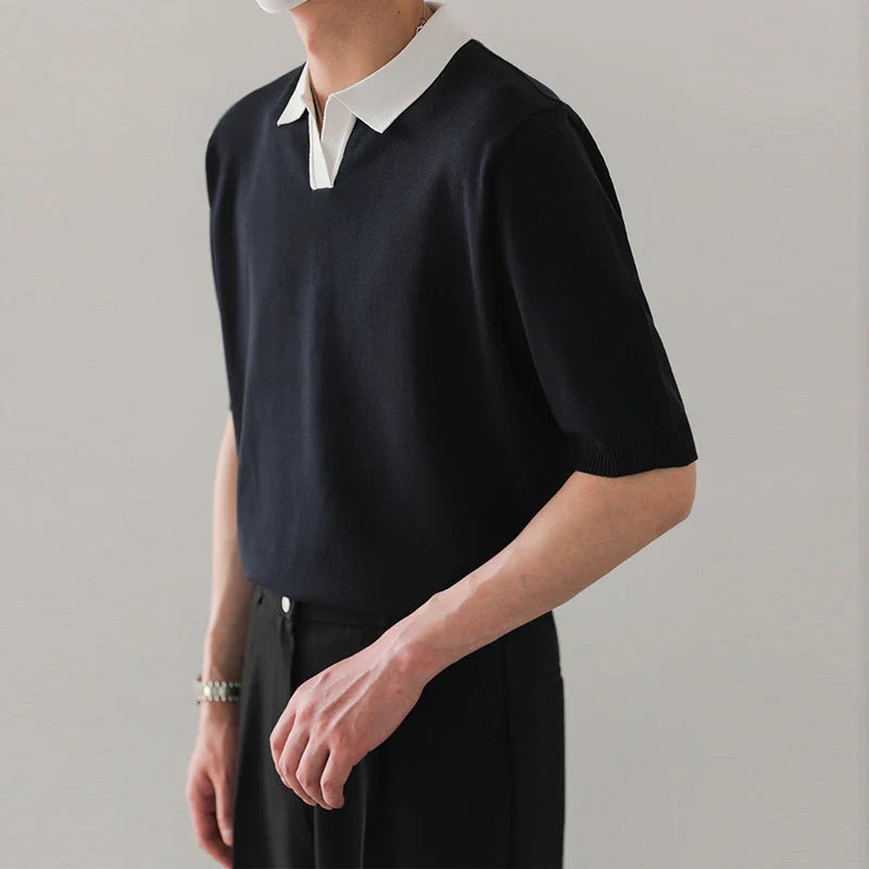 Klassisches, luxuriöses, atmungsaktives Polo-Shirt mit V-Ausschnitt