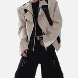 Veste streetwear patchwork à fermeture éclair contrastée
