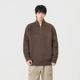 Soft Ribbed Knit Mock Neck Half Zipper Sweater