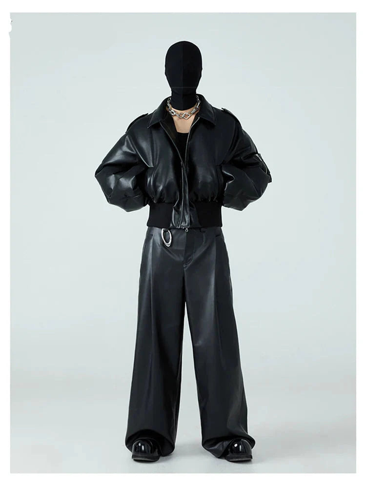 Luxuriöse dicke schwarze PU-Lederjacke