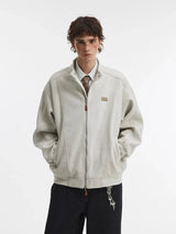 Veste bomber minimaliste à col montant couleur avoine chinée