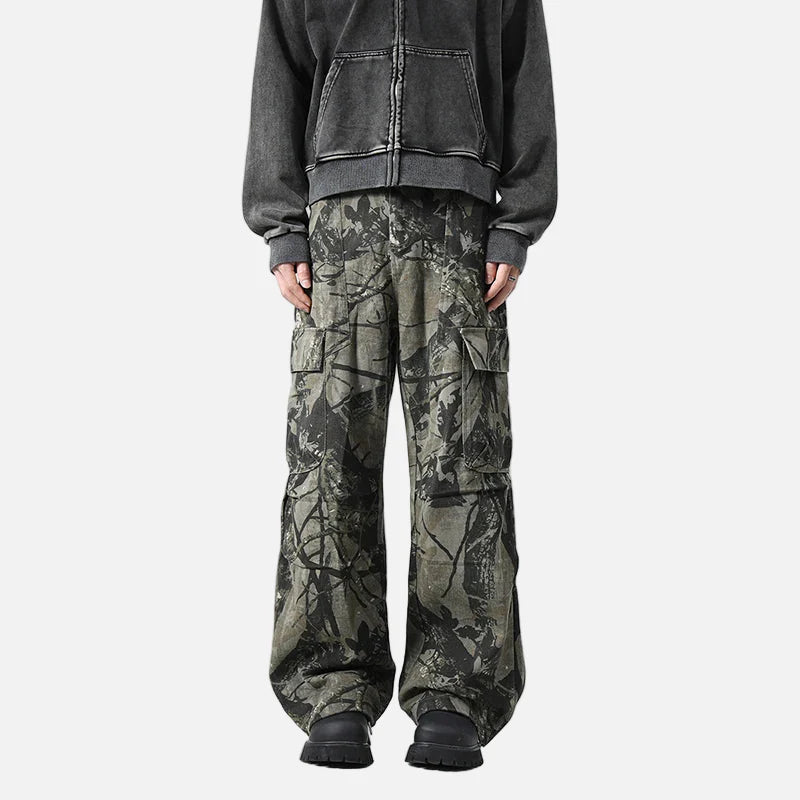 Y2K Leaf Pattern Camouflage Cargo Pants