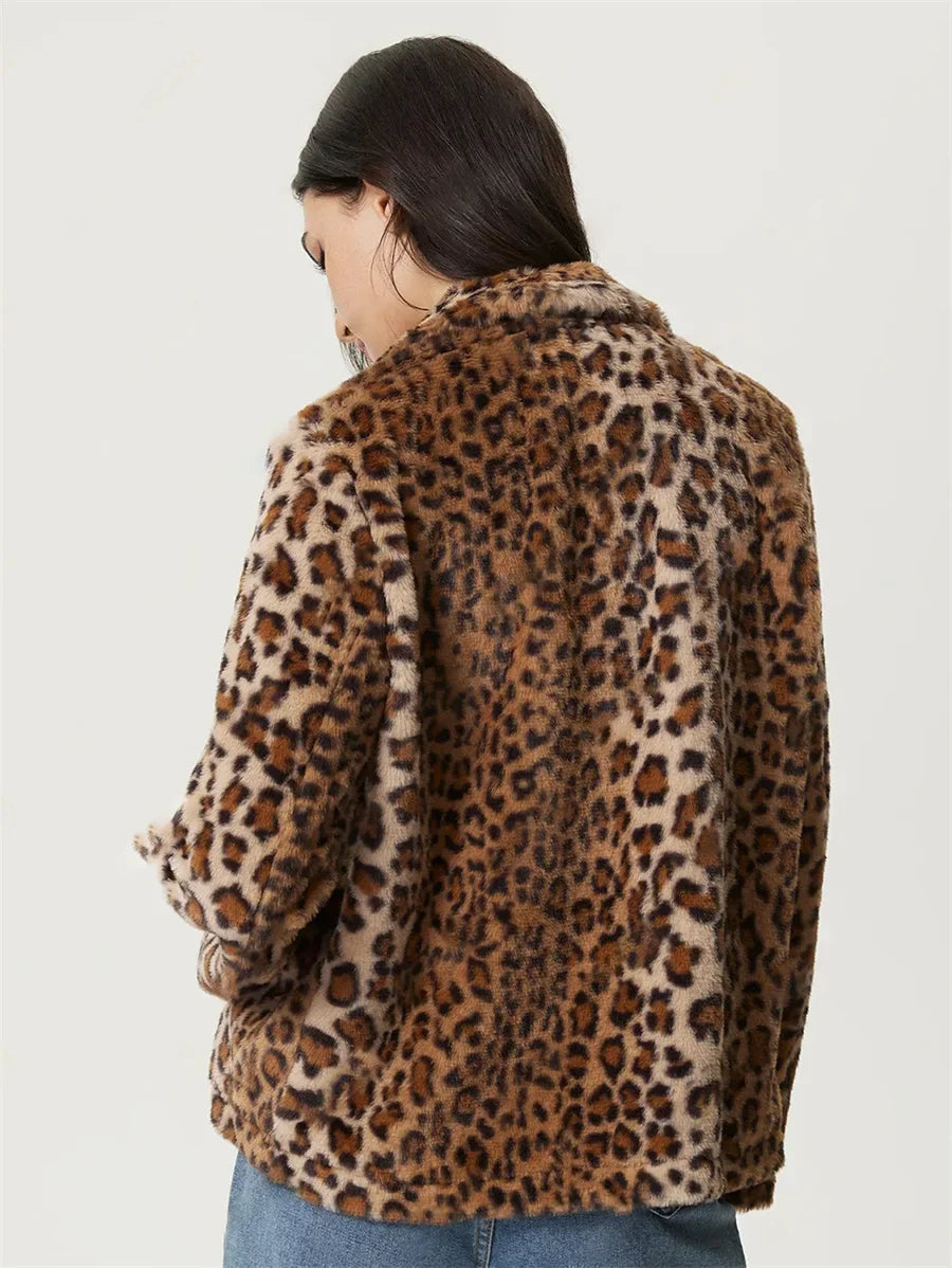 Veste en fausse fourrure à imprimé léopard pour femme