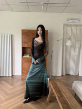 Dazzling Blue Backless Long Sleeve Maxi Dress