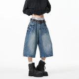 Lightning Pattern Loose Fit Casual Denim Jorts