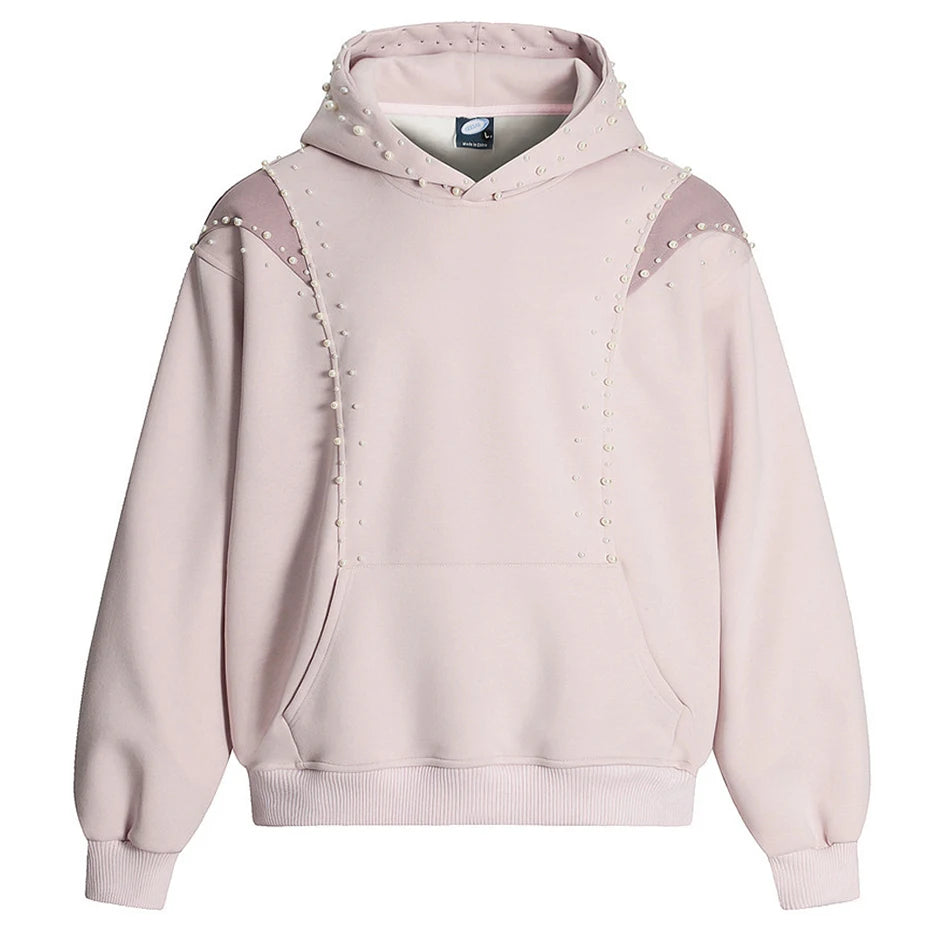 Men Pearl Patchwork Oversized Hoodie