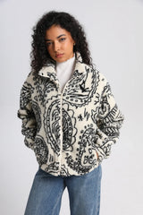 Veste confortable streetwear à col montant et imprimé anime