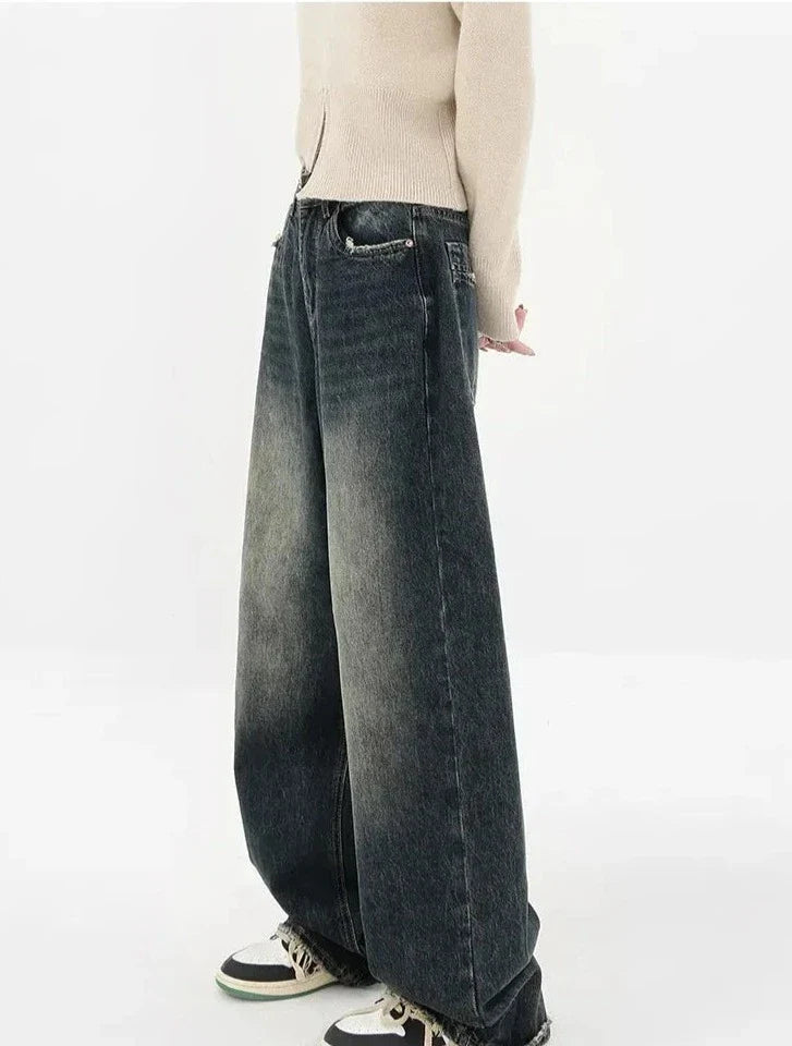 스톤 와이드 레그 여성 청바지