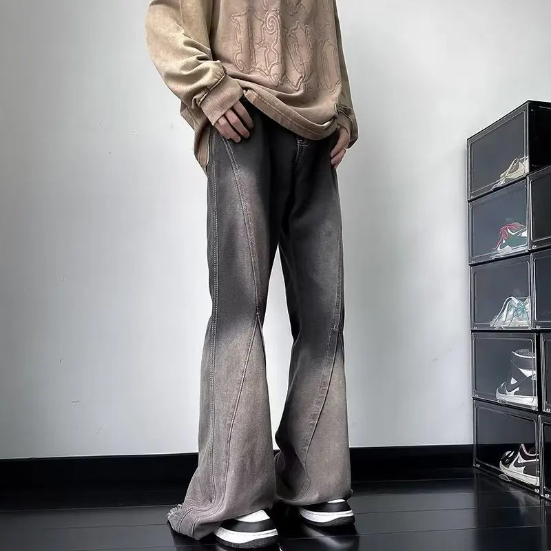 Jeans évasés gris vintage streetwear
