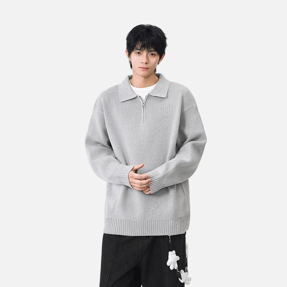 Comfortable Ribbed Knit Half Zipper Sweater