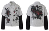 Gothic Fake Two Layered Graphic Long Sleeve Shirt